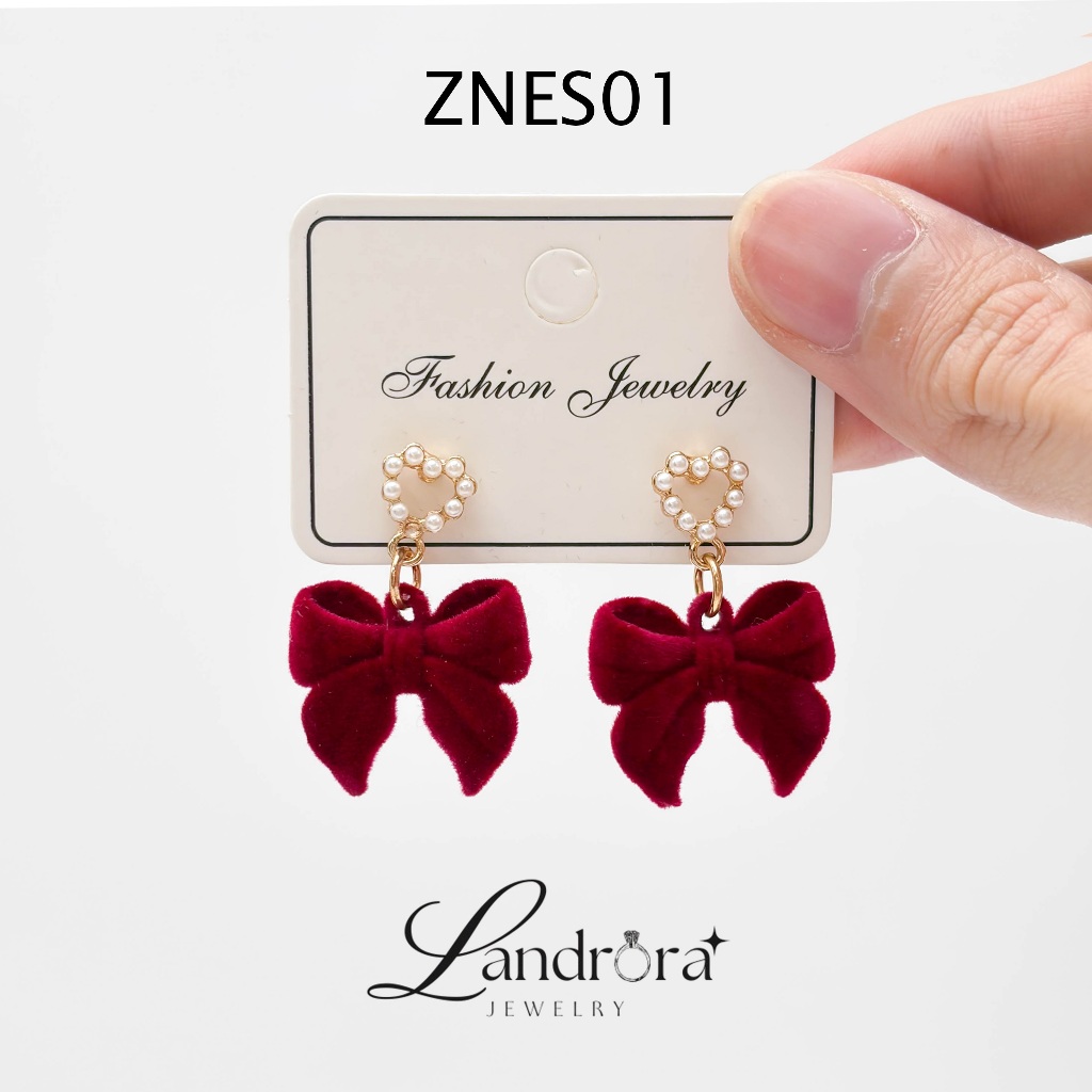 ต่างหู​รูป​โบว์​มุก​ ลุคเกาหลี alloy ear stud ZNES01