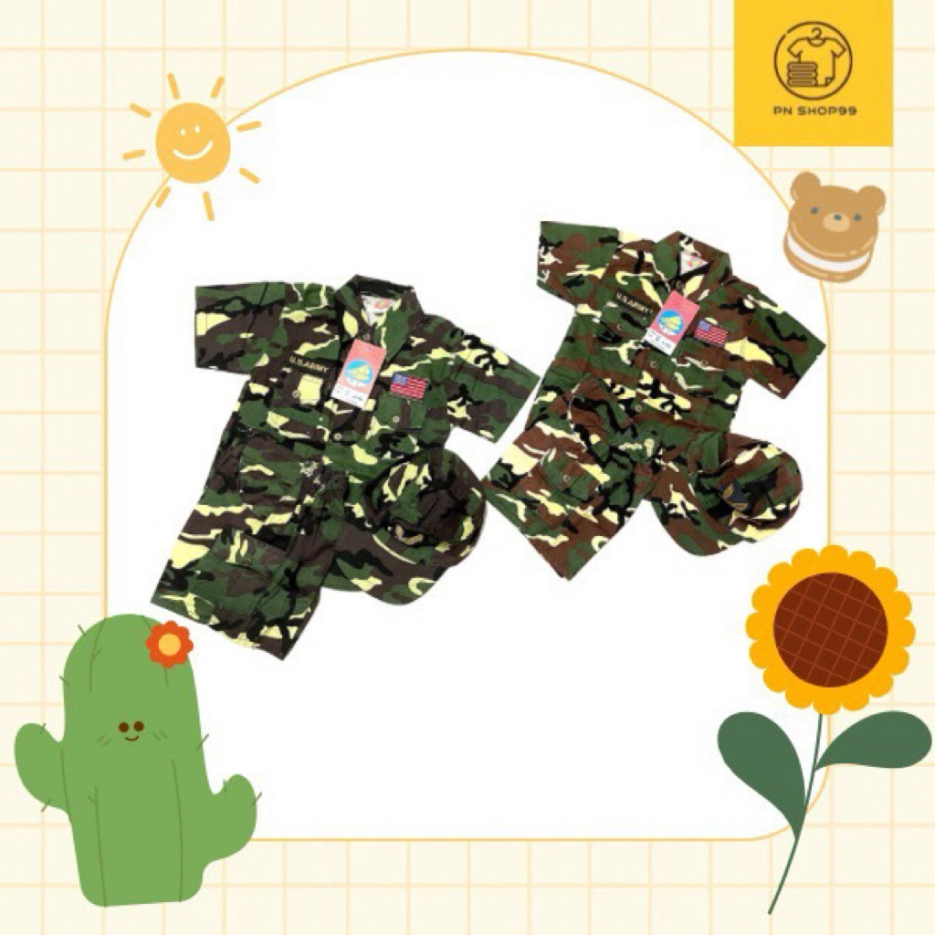 PN SHOP99 ชุดทหารเด็ก ARMY ผ้าคุณภาพสูง ราคาประหยัด ขนาด S-12 สำหรับเด็ก 3-13 ปี ดีไซน์ลายพราง ใส่สบาย ราคา ถูกที่สุด ดีลบีเคเค