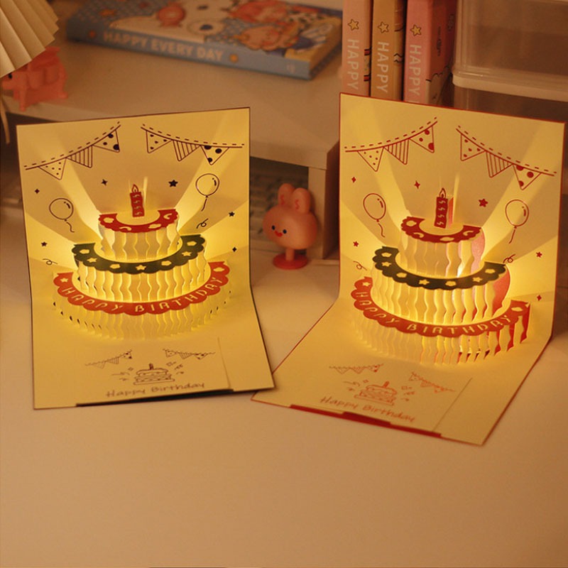 ส่งจากไทย การ์ดวันเกิด LED การ์ดวันเกิดป๊อปอัพ มีเพลง เค้ก 3D พร้อมซองจดหมาย มาพร้อมการ์ดข้อความ ราคา ถูกที่สุด ดีลบีเคเค แกลเลอรีภาพที่ 3