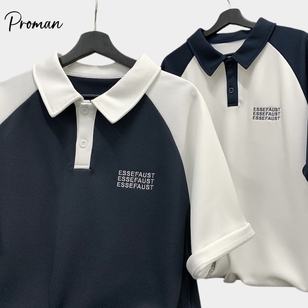 ProMan666 เสื้อยืดคอปกผู้ชาย  เสื้อโปโลลำลอง  ชุดคู่รัก  เรียบง่าย แมทช์ลุคง่าย