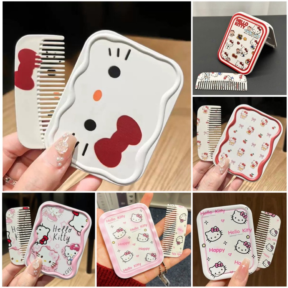 พร้อมส่ง!🇹🇭 Hello Kitty Mirror ตลับกระจกแต่งหน้าพร้อมหวีขนาดเล็ก กะทัดรัด สำหรับพกพา วัสดุพลาสติก รูปสกรีนคมสวย คุณภาพดี