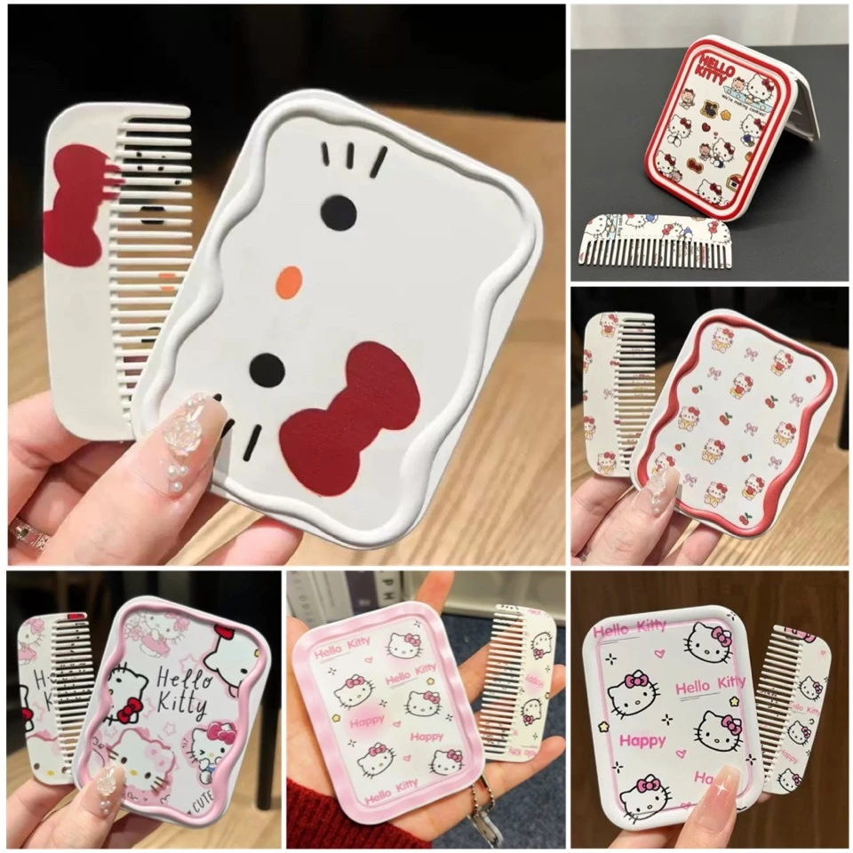 พร้อมส่ง!🇹🇭 Hello Kitty Mirror ตลับกระจกแต่งหน้าพร้อมหวีขนาดเล็ก กะทัดรัด สำหรับพกพา วัสดุพลาสติก รูปสกรีนคมสวย คุณภาพดี