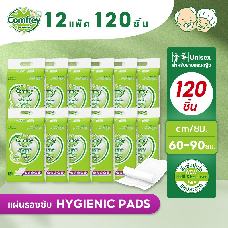 [ยกลัง 120ชิ้น] Comfrey แผ่นรองซับผู้ใหญ่ 60cmx90cm bed sheet แผ่นรองซับ 10ชิ้นx12แพ็ค