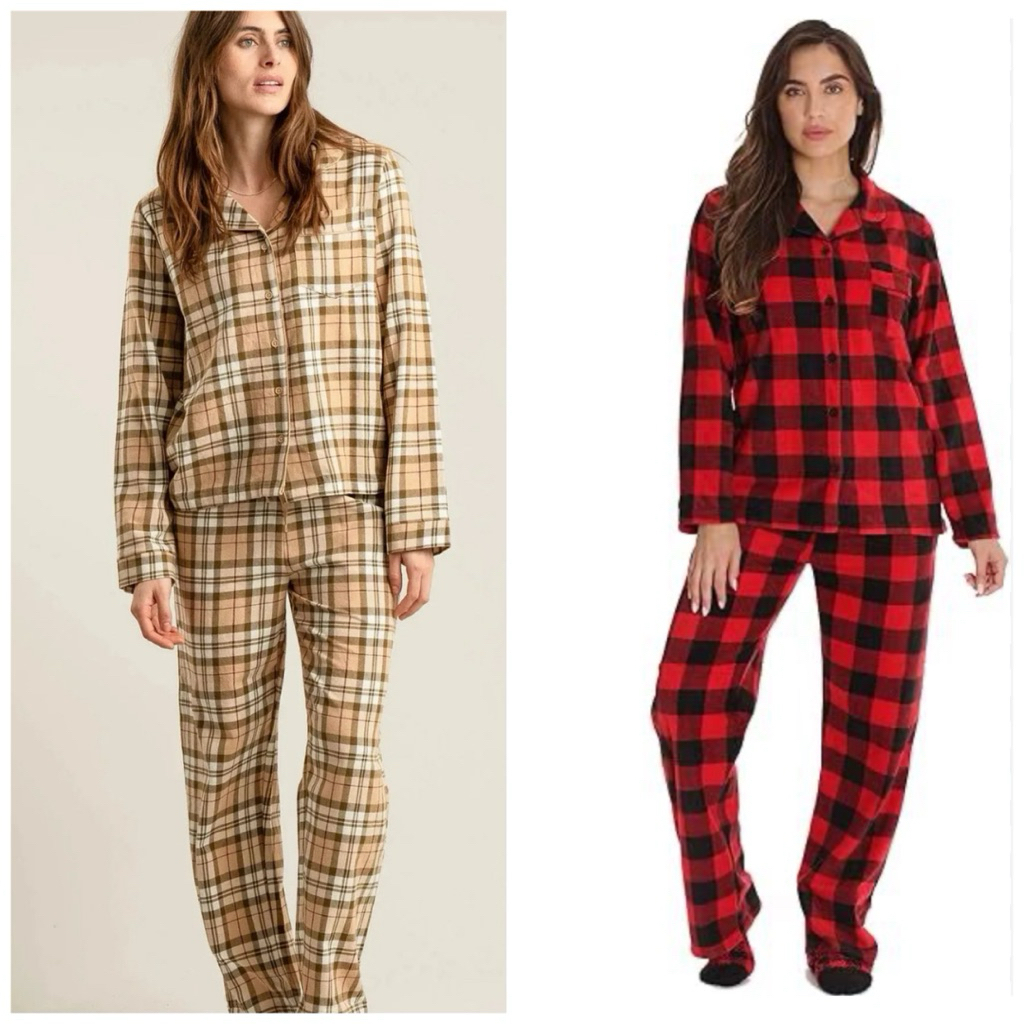 Flannel Button Front PJ Pant Set