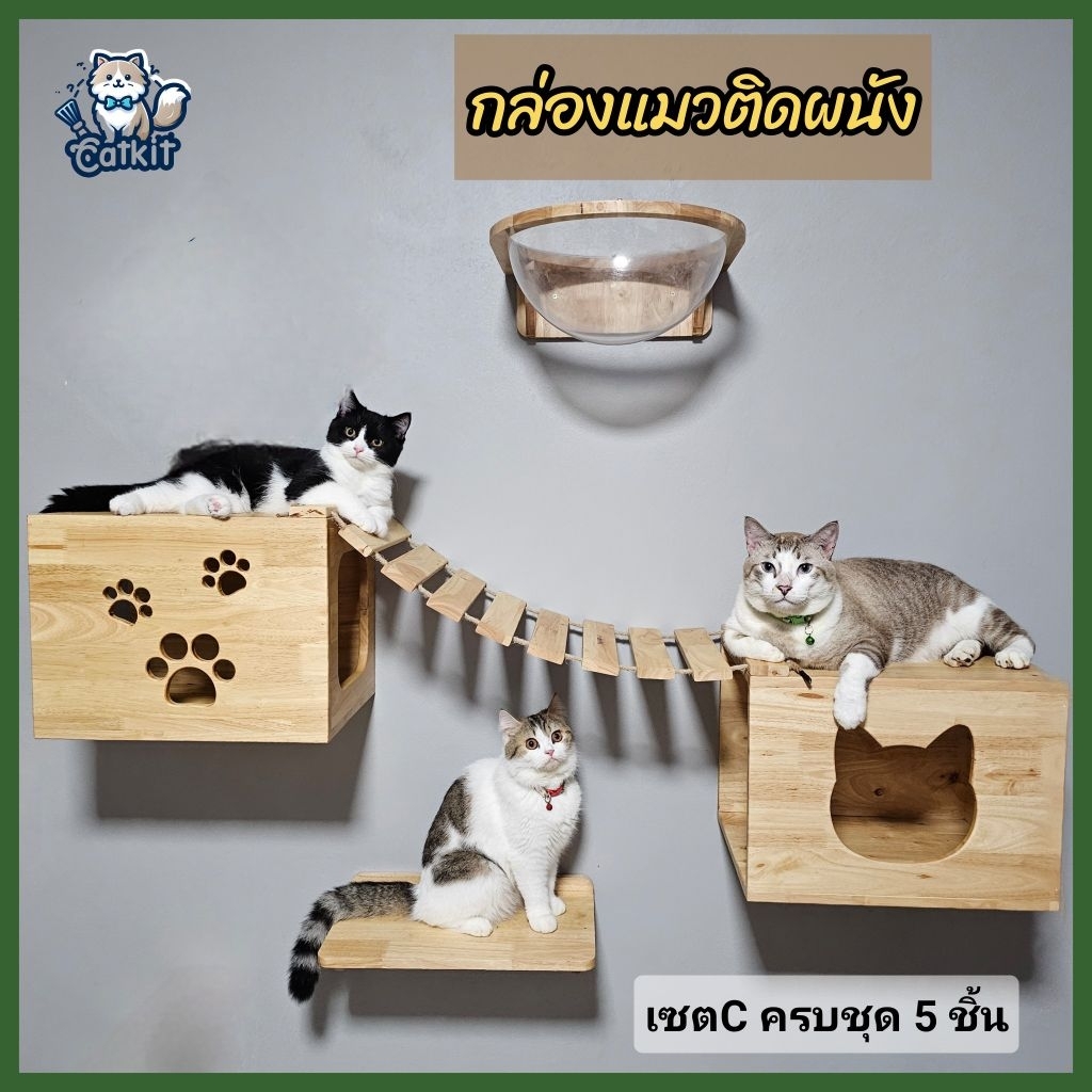 ● เซตกล่องแมวติดผนัง 5 ชิ้น ● เซตบ้านแมว (ได้ครบตามรูป5ชิ้น)