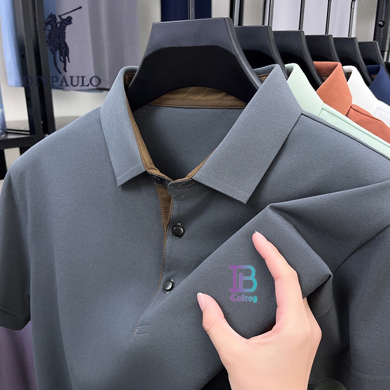 DIV POLO1099-Bผู้ชายผ้าฝ้ายแท้เสื้อโปโลปกปักแขนสั้นสีทึบสบายๆทุกการแข่งขันเสื้อยืด