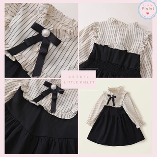 Little Piglet 🐷 พร้อมส่ง Dress ชุดกระโปรง แขนยาว แขนสั้น เด็กหญิง สีฟ้า กรมท่า ดำ เกาหลี แฟชั่นเด็ก