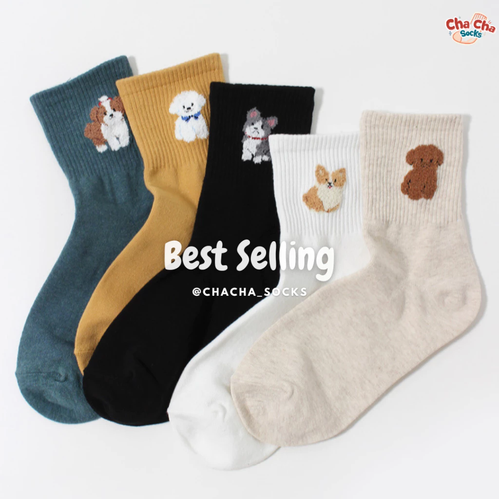 Chacha socks - ถุงเท้าข้อยาว Doggy Club ถุงเท้านำเข้าจากเกาหลี ถุงเท้าเกาหลี