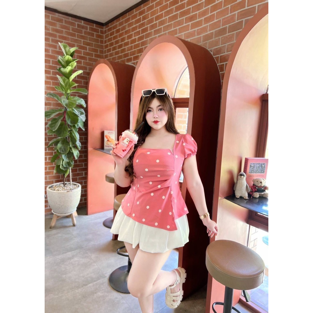 เสื้อคอเหลี่ยมลายโพกาดอท อก 38-46 ยาว25 มี5สี  ผ้าวูฟเวฟสาวอวบ ราคา ถูกที่สุด ดีลบีเคเค แกลเลอรีภาพที่ 6
