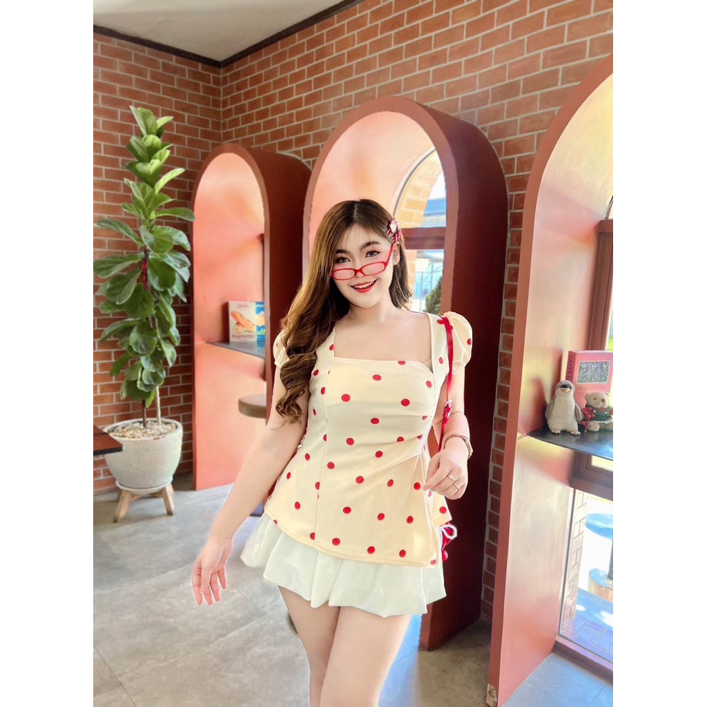 เสื้อคอเหลี่ยมลายโพกาดอท อก 38-46 ยาว25 มี5สี  ผ้าวูฟเวฟสาวอวบ ราคา ถูกที่สุด ดีลบีเคเค แกลเลอรีภาพที่ 5