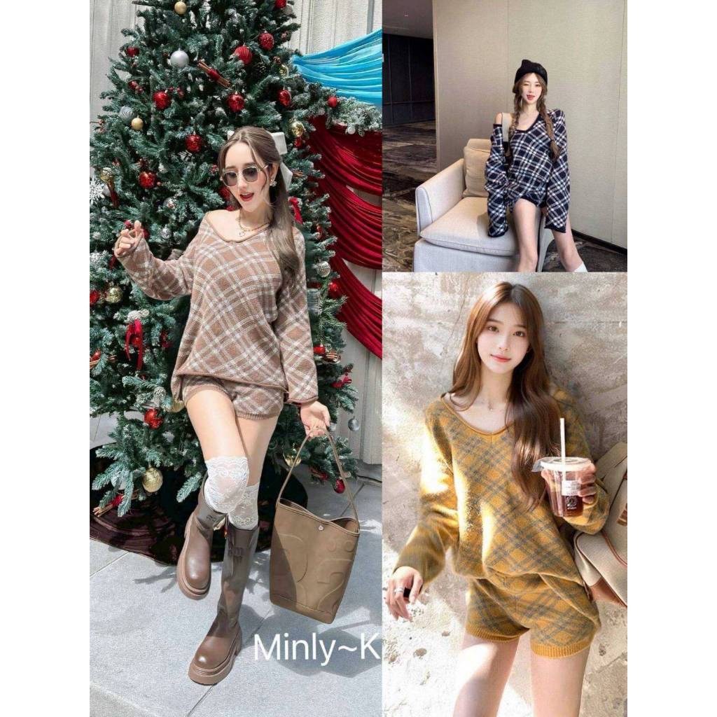 •MinlyKawaii• MK 338 เซ็ทเสื้อไหมพรมน่ารักปนเซ๊กซี่สไตส์เกาหลี สีสวย แบบลูกคุณ ขายดีมากใน