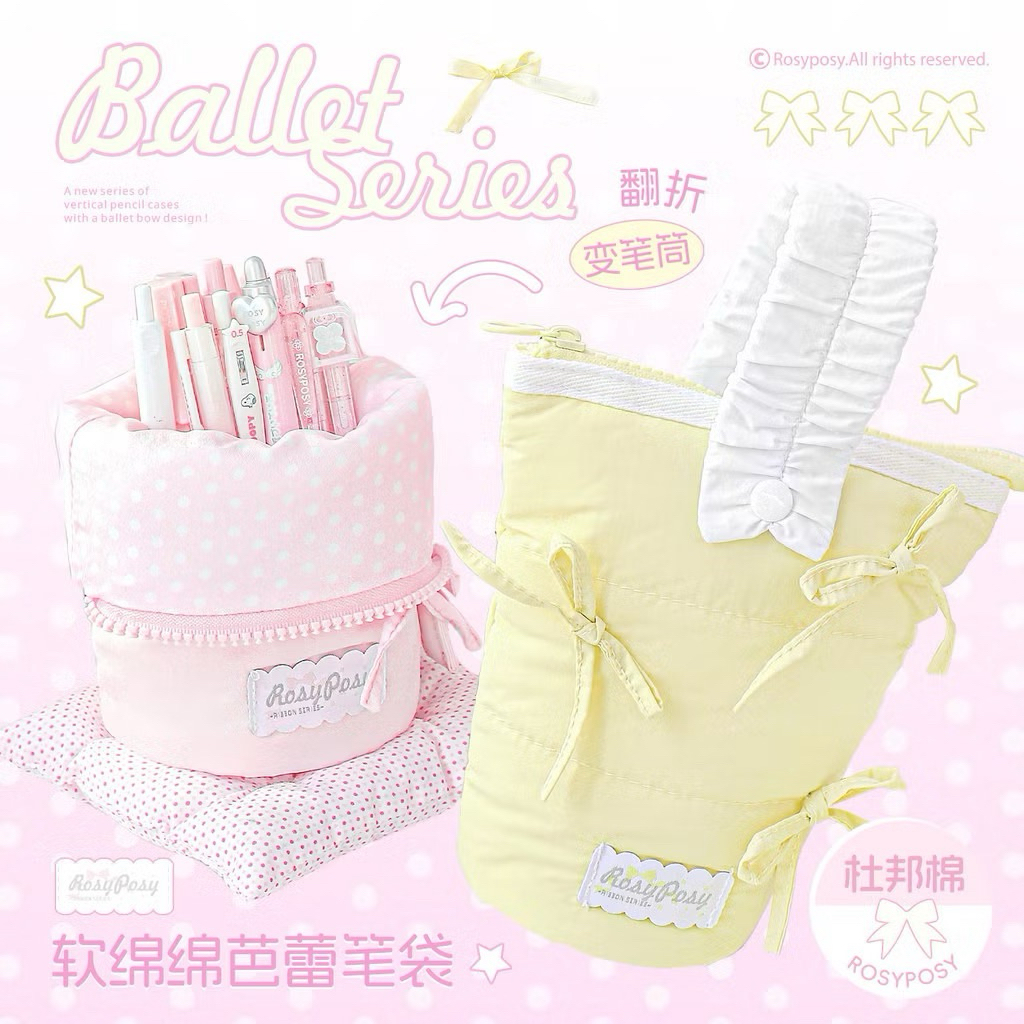 ꒰ pre-order ꒱ RosyPosy pencil case ✏️ กระเป๋าใส่เครื่องเขียนผ้ามีโบว์ลายจุด แบบตั้งได้