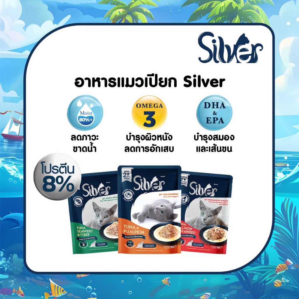 Silver ซิลเวอร์  อาหารแมวเปียก  แบบ 1 ซอง