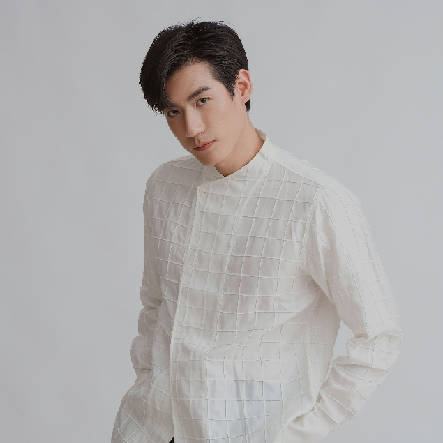 (JUN) Kham Long Sleeves Shirt เสื้อเชิ้ตแขนยาวผู้ชาย White Pintuck Silk
