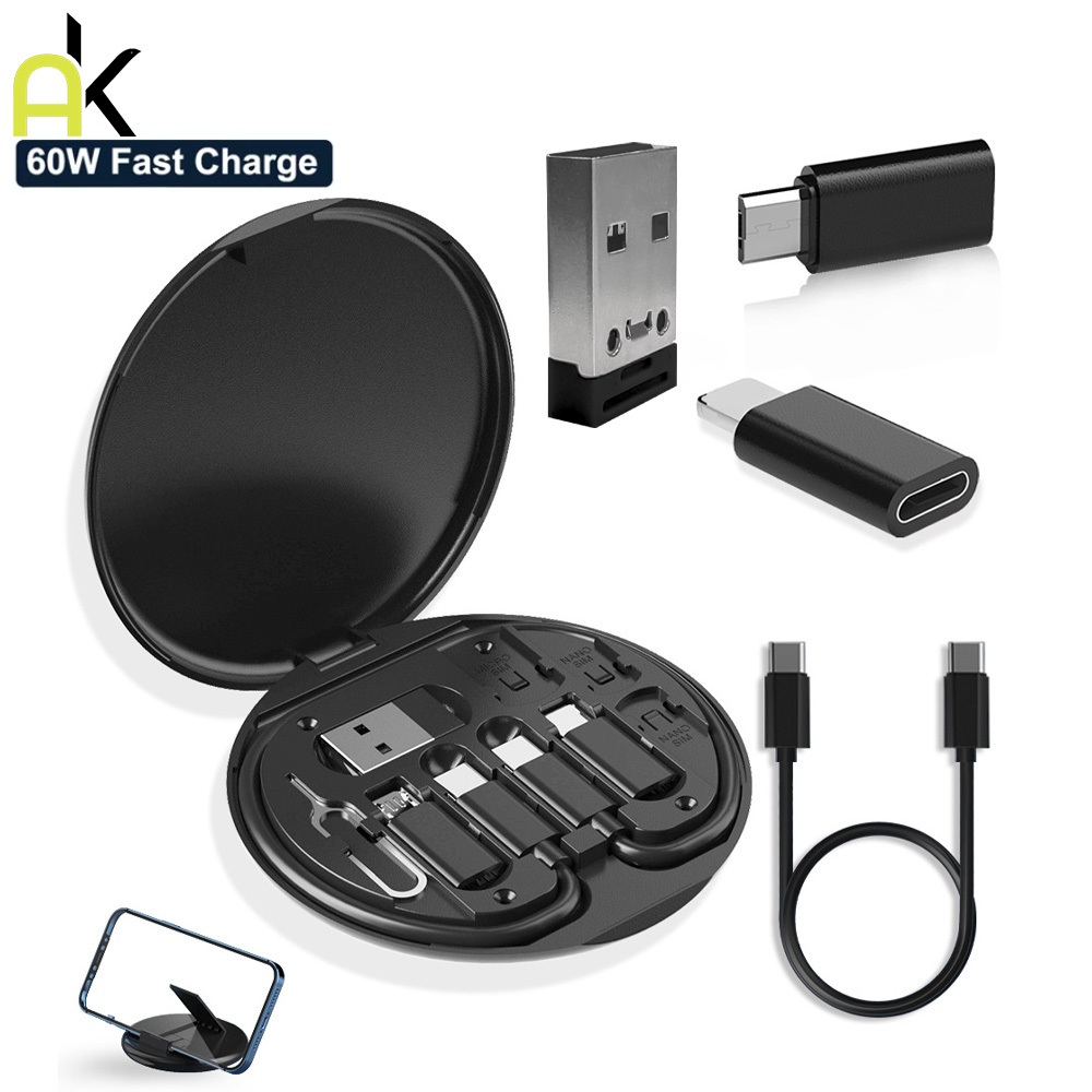 AK Data Cable Set 6 in 1 ชุดแปลงสายชาร์จ พร้อมกล่อง Type-c to L,Micro USB,Type-C,USB กระแสไฟ 60W