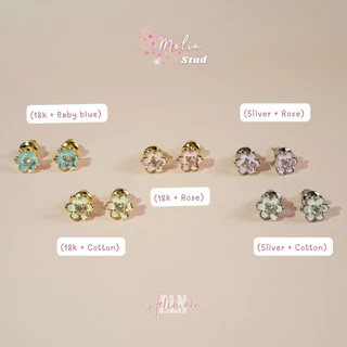 Melia stud earrings - Aelin.ALN ต่างหูดอกไม้ชุบสี มี 5 แบบ สาวแพ้ง่ายใส่ได้ค่ะ rhodium plated #SE12-01