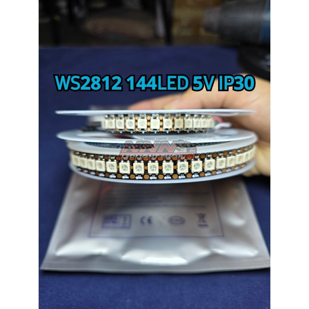 ไฟRGB WS2812 144LED 5V 12MM. *ย้ำ5V(ไม่สามารถนำไปต่อแบต12Vได้โดยตรง) บอร์ดดำ ไฟเส้นLED RGB อัจฉริยะ(1เมตรและ5เมตร)