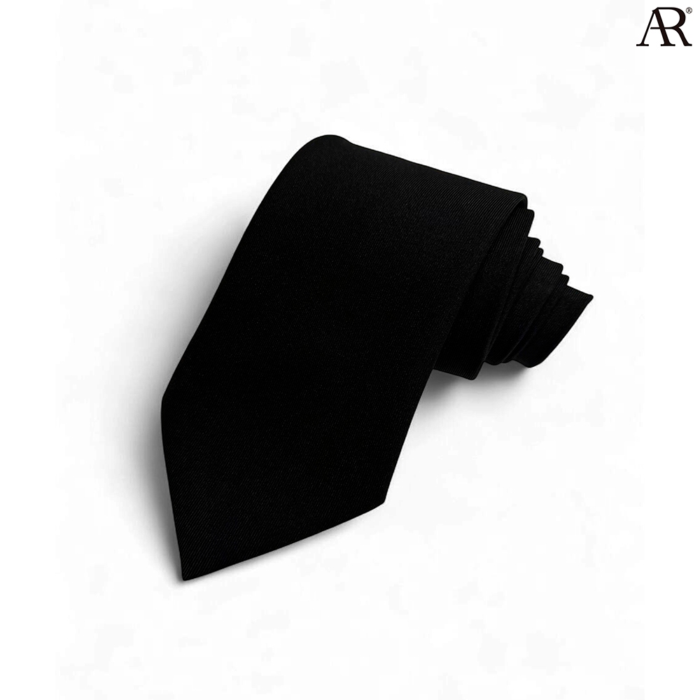 ANGELINO RUFOLO Necktie(NT299) เนคไทมหาวิทยาลัย ผ้าโพลีเอสเตอร์(แบบบาง) ดีไซน์ ลายพื้น สีดำเรียบ