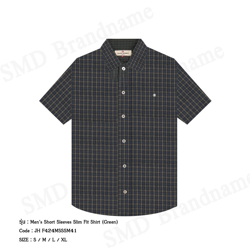 John Henry เสื้อเชิ้ตแขนสั้น รุ่น Men's Short Sleeves Slim Fit Shirt (Green) Code: JH F424MSSSM41
