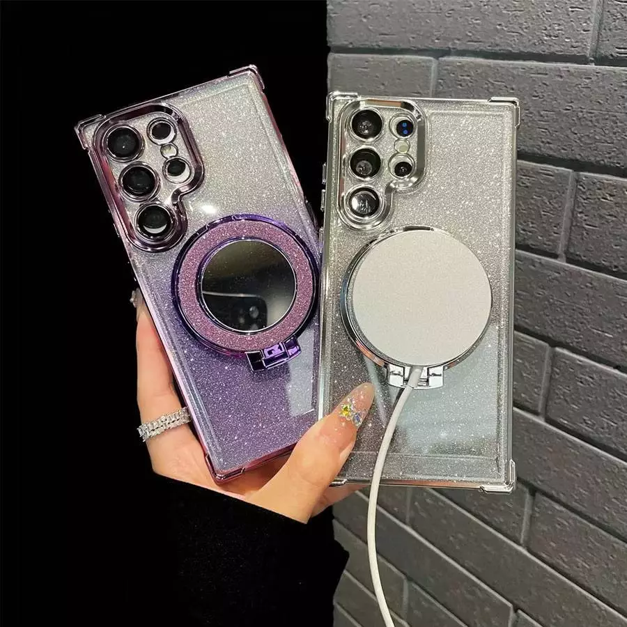 เคสกริตเตอร์ หรูหรา สำหรับ Samsung S26 S26Plus S26Ultra S24Ultra S23Ultra S25Ultra กันกระแทก กระจก แต่งหน้า ตั้งได้ F2