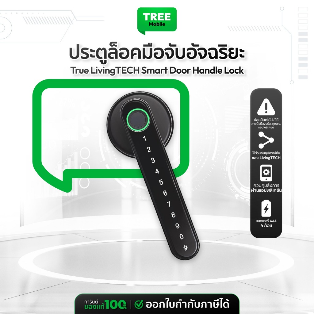 [ ลดเคลียร์สต๊อก ประกันร้าน 1 เดือน ] TrueLivingTECH Smart Door Handle Lock ประตูล็อคมือจับอัจฉริยะ 