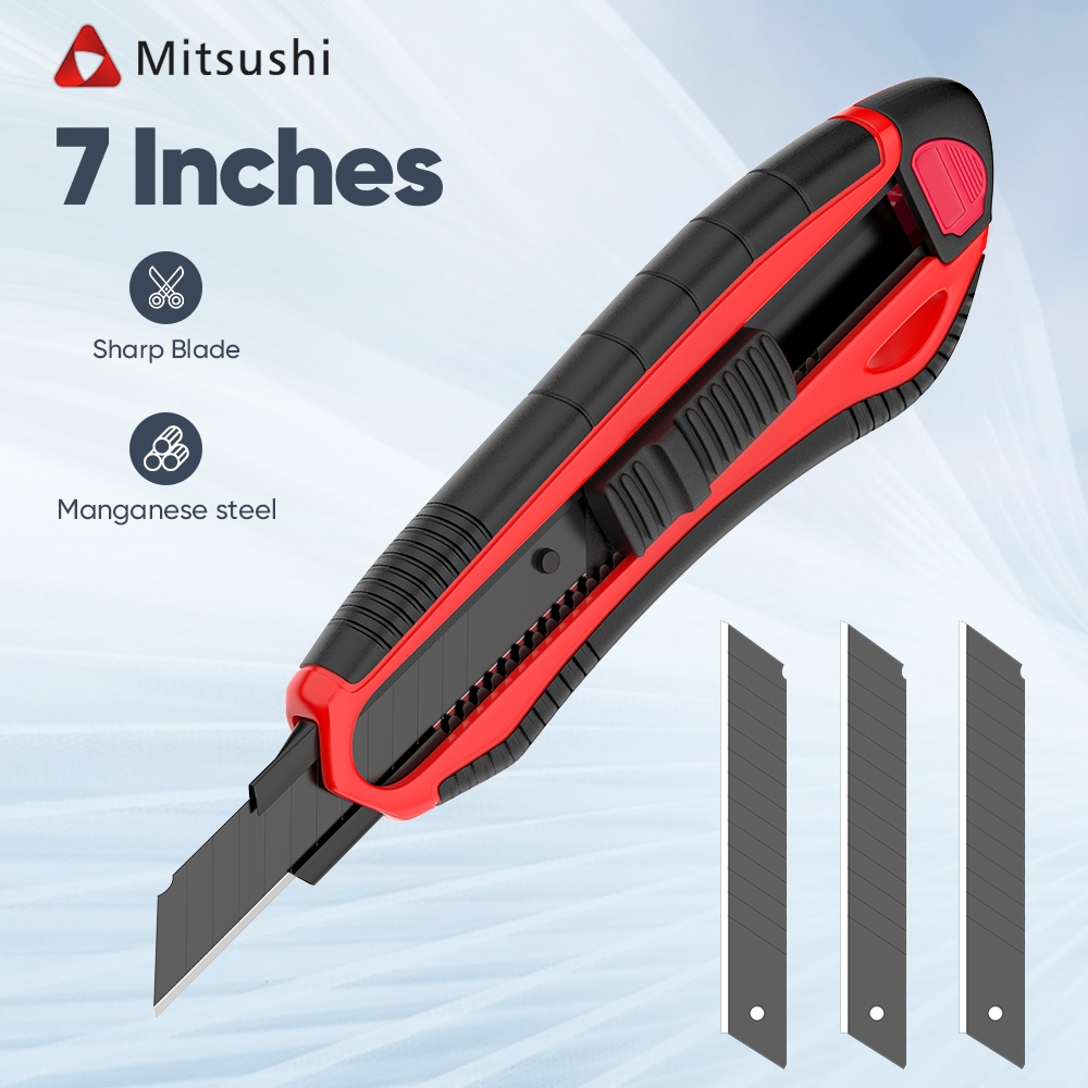 Mitsushi มีดคัตเตอร์ คัตเตอร์พกพา (พร้อมใบมีดสำรอง) Cutter คัตเตอร์ด้ามหุ้ม