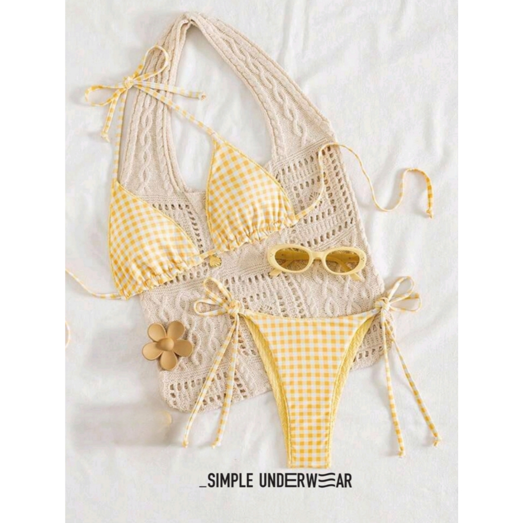 499 Simple Underwear bikini ชุดว่ายน้ำ บิกินี่สีเหลืองพาสเทล กางเกงผูกข้าง ละมุนใส่แล้วผิวดูแทน