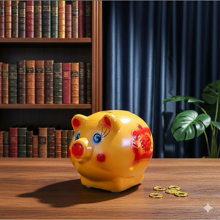 กระปุกออมสินปูนพลาสเตอร์ งาน OTOP หมูทองหมูชมพู ไซส์ M ต้องท…