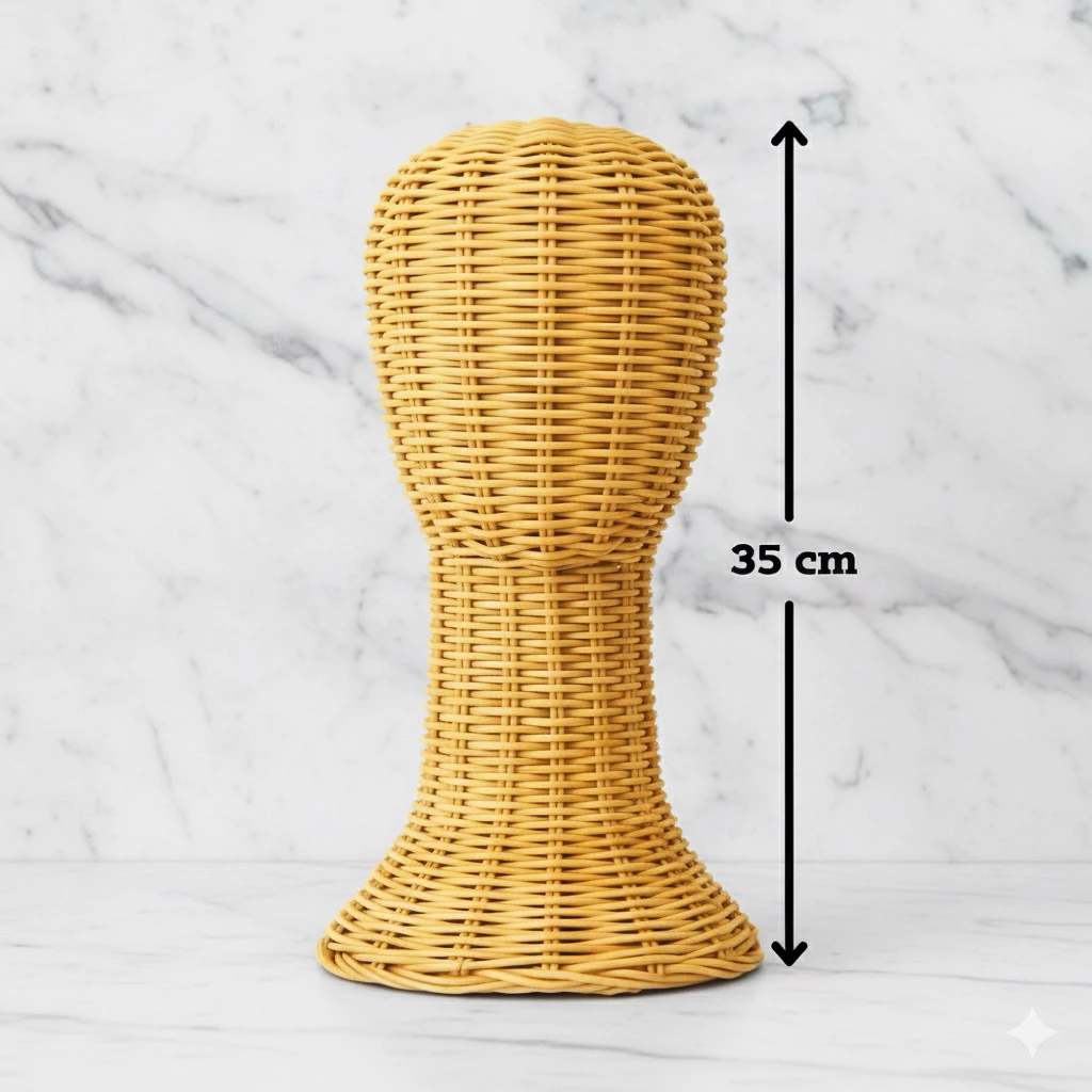 หัวหุ่นหวายใส่วิกผมหุ่นใส่วิกผมขนาดความสูงรวม 35 CM หัวหวายใส่หมวกโชว์ ทำจากเส้นหวายสวยงาม พร้อมส่ง