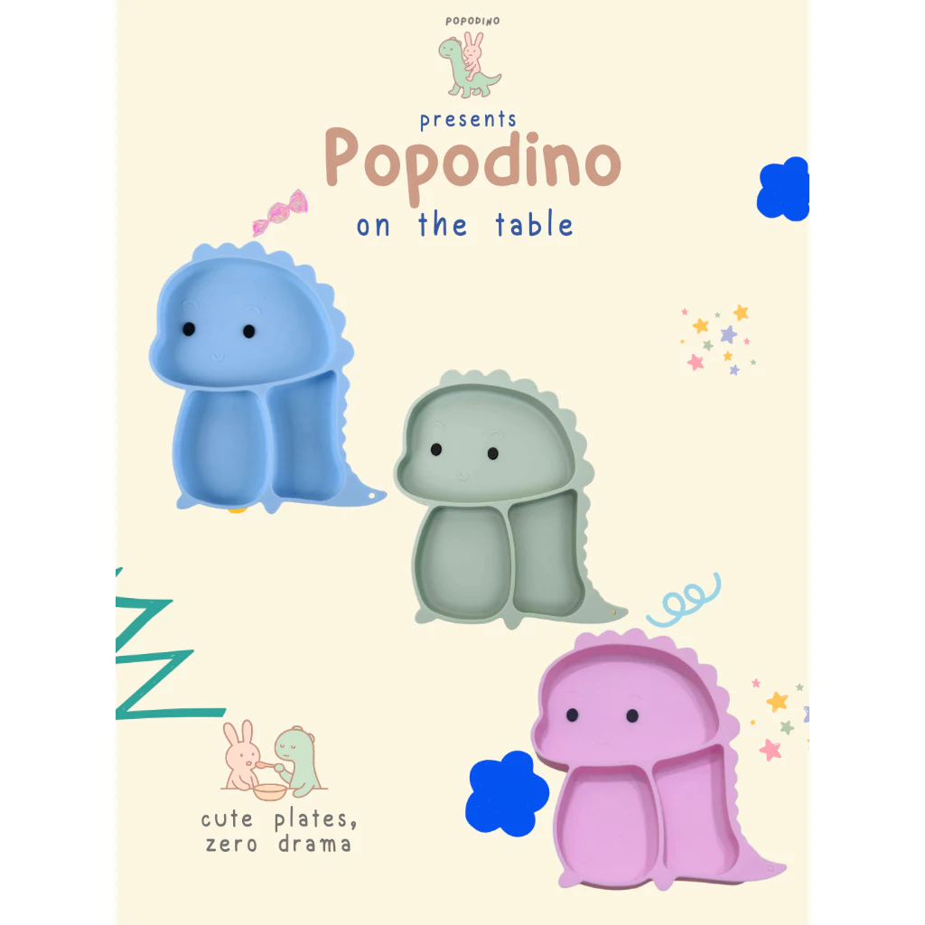 จานซิลิโคนเด็กดูดโต๊ะ Popodino วัสดุFood Grad BPA-Freeใช้ได้ตั้งแต่เด็ก 6 เดือนขึ้นไป