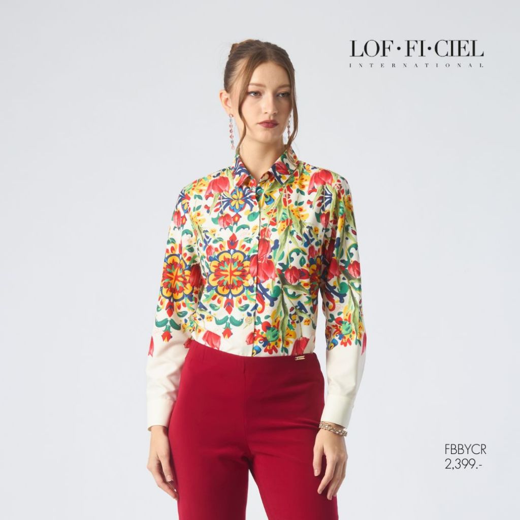 LOF-FI-CIEL Woman's shirt Tulips เสื้อเชิ้ตผู้หญิง แขนยาว สีครีม FBBYCR