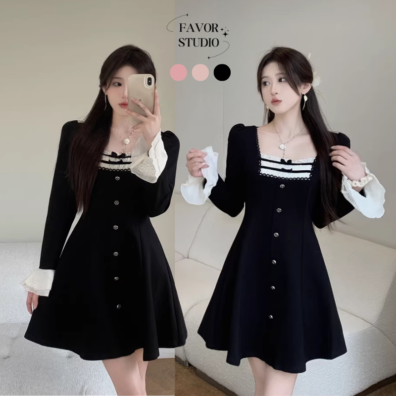 (S-4XL) ชุดเดรสสาวสวย สาวอวบ กระโปรงทรงเอเข้ารูป ใส่สบาย แขนยาว สุดเก๋ 💘😍สินค้าส่งในไทย