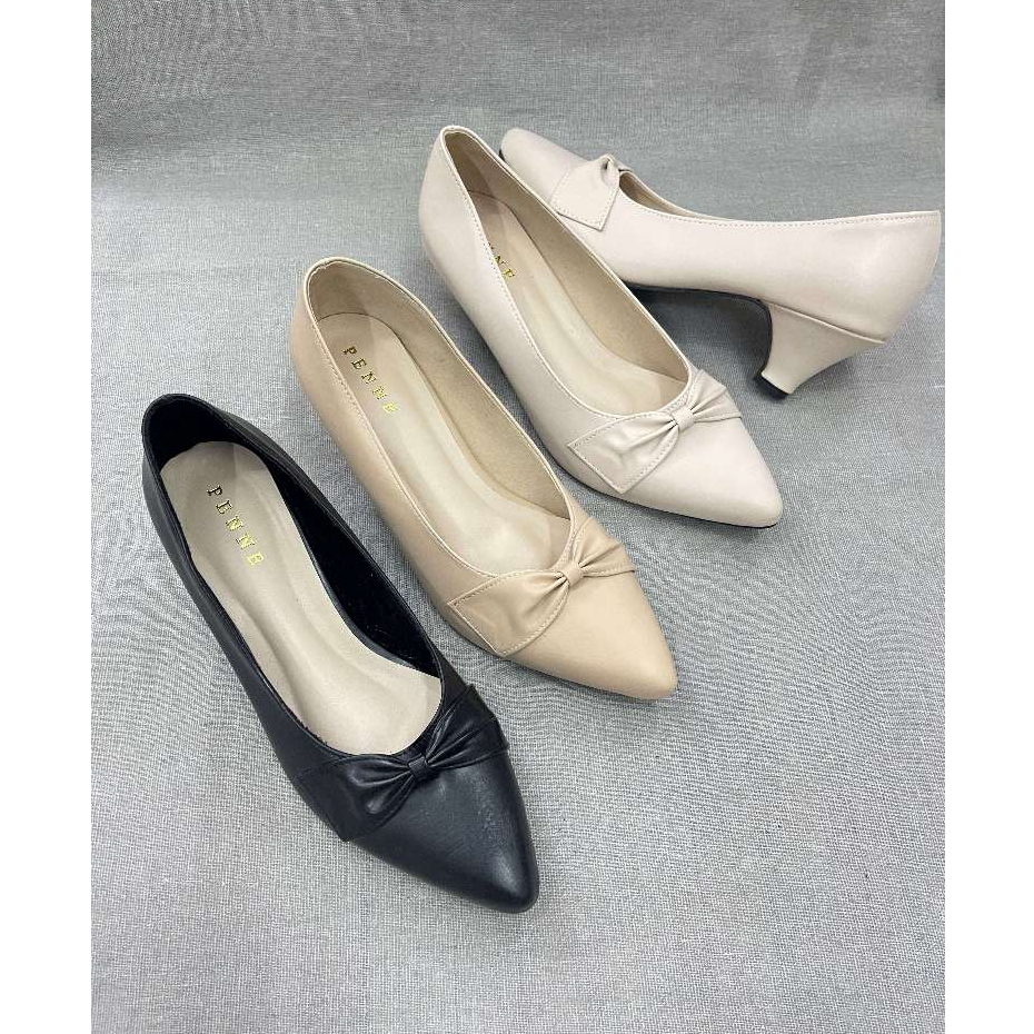 (539) รองเท้าคัทชูแฟชั่น หัวแหลม แต่งด้วยโบว์ สูง 2 นิ้ว เบอร์ 36-40