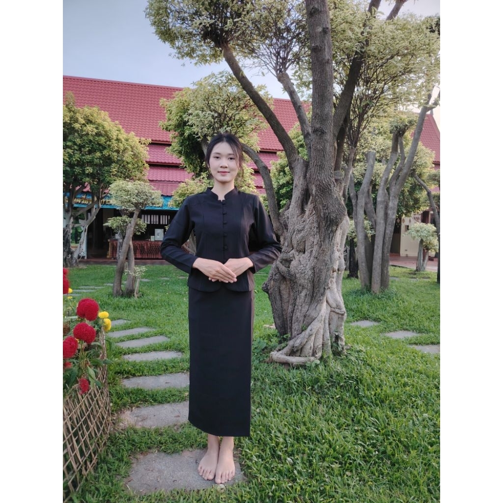 ชุดดำจิตรลดา​ผ้าถุง​ซิป​ข้าง ผ้า​อ๊อก​ฟอร์ด​ งานไม่อัดกาว - รูปที่ 2