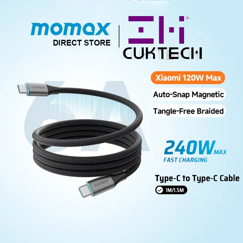 ZMI CUKTECH 240W สายชาร์จแม่เหล็ก Type C ถึง Type C 6A Braided PD3.1 สายชาร์จเร็ว