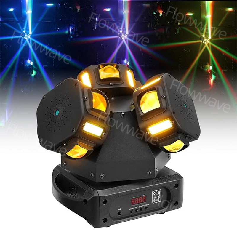 Flowwave ระบบไฟดิสโก้ 3 หัวเคลื่อนไหว 150W – ผสานเลเซอร์ สโตรบ ควบคุม DMX512 สำหรับคลับ อีเวนต์