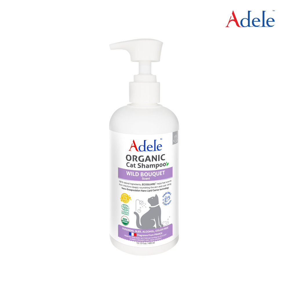 Adele แชมพูแมวออร์แกนิก กลิ่น Wild Bouquet 430มล. ลดการเกิดก้อนขน สำหรับแมวทุกสายพันธ์