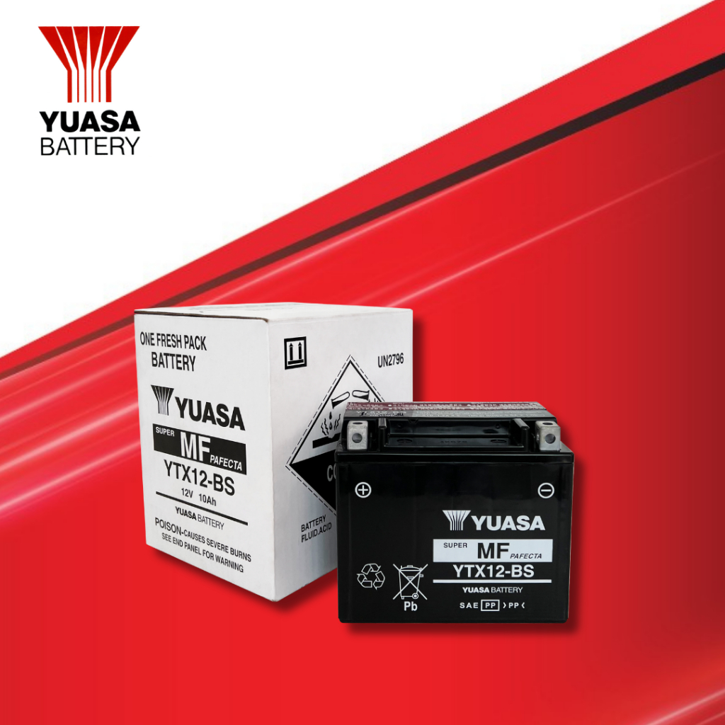 YUASA รุ่น YTX12-BS ขนาด 12V แบตเตอรี่มอเตอร์ไซค์แบบแยกน้ำ 10.0Ah