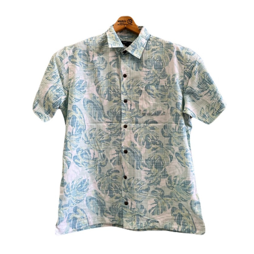 เสื้อฮาวาย อก45 ไหล่18 ยาว29 แบรนด์ Van Heusen 100%Polyester มือสอง (V109)