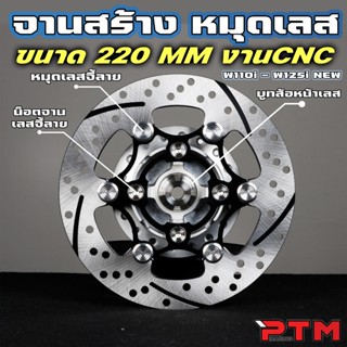 ชุด 3ชิ้น จานเบรคหน้า 220mm หมุดเลส จี้ลาย สีดำ W110i W125i …