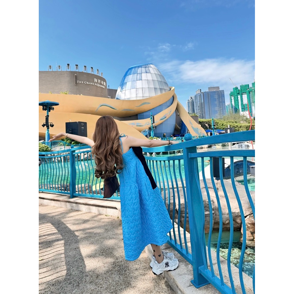 Wideliareal@Reat 🩵เดรสผ้านวมผูกไหล่ป้ายบน สีฟ้าแบบถูก สีแล สีหายาก