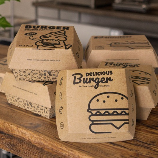 กล่องใส่เบอร์เกอร์ กระดาษ Food Grade เคลือบกันไขมัน (grease-proof paper) แพ็ค 50 ชิ้น