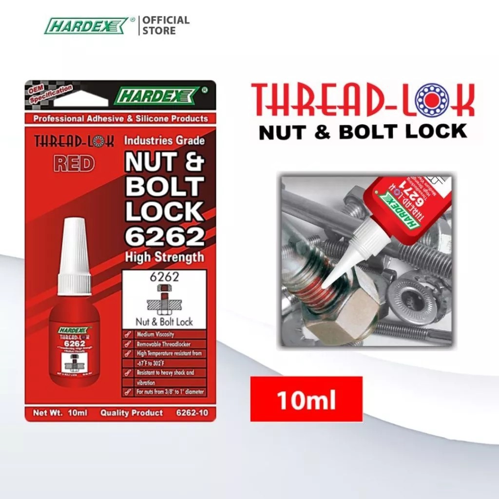 น้ำยาล็อกเกลียว น้ำยากันคลาย น้ำยาล็อกน็อต เบอร์  Hardex Thread-locker Hi-strengh T6262 10ml