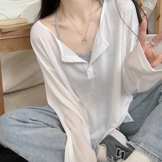 เสื้อกันเเดด เสื้อยืดเเขนยาว ผ้านิ่ม ผ้าลื่น ใส่เย็นสดชื้น ใส่กับสายเดี่ยว