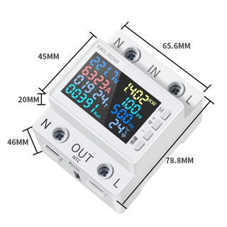 Tuya 8in1 WIFIสมาร์ทเครื่องวัดพลังงานไฟฟ้า หน้าจอสี 2P AC 170-270V 63A รีโมทคอนโทรลแรงดันไฟฟ้าปกป้อง