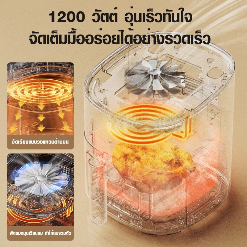 Muller หม้อทอดไร้น้ำมัน 6 ลิตร อเนกประสงค์ ความจุขนาดใหญ่ 1200W Air Fryer แบบสัมผัส หม้อทอด หน้าต่างโปร่งใส thumbnail 10