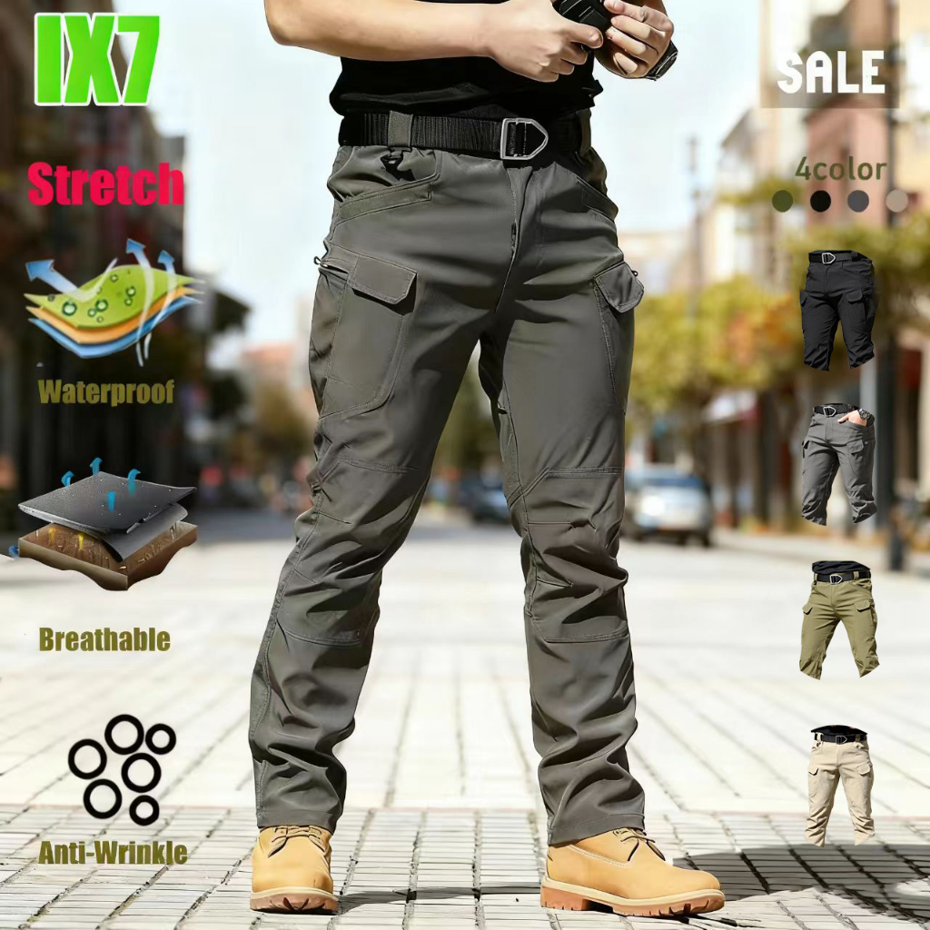 UniWear |  IX7/IX9 กางเกงคาร์โก้ชาย กางเกงยุทธวิธี  สไตล์แทคติคอล กระเป๋าเฉียง สีดำ COD