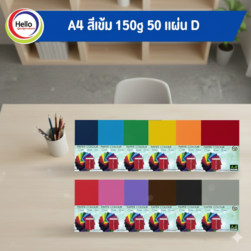 กระดาษสี A4 สีพื้นเข้ม 150 แกรม 50 แผ่น/แพ็ค กระดาษ รหัสD
