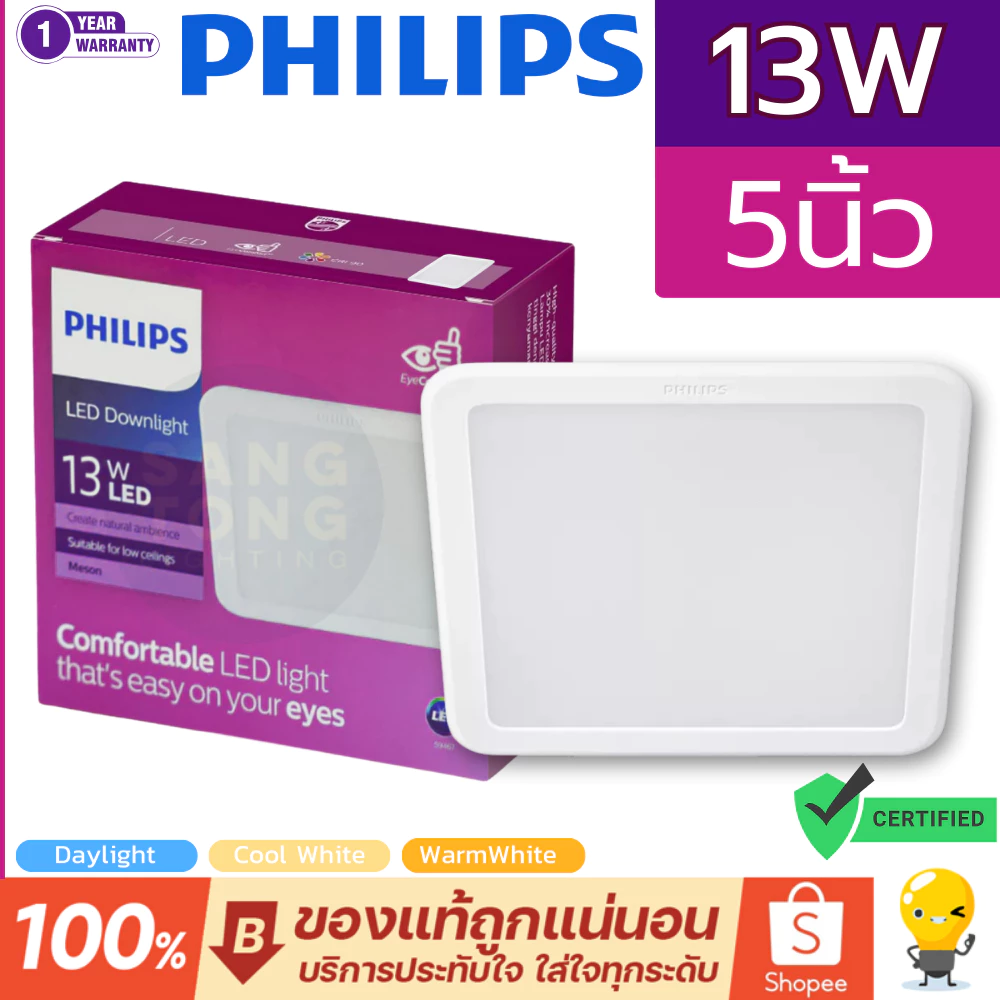 Philips ดาวน์ไลท์ Panel LED 13W รุ่น MESON 125 59465 5 นิ้ว (5") หน้าเหลี่ยม SQ ฟิลิปส์ ดาวไลท์