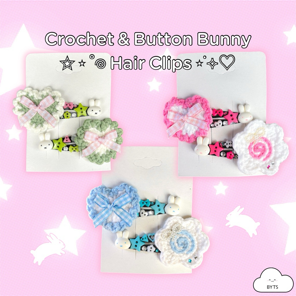 BYTS | 🐰 กิ๊บถักไหมพรม&กระดุมกระต่ายน้อย handmade ขายเป็นคู่